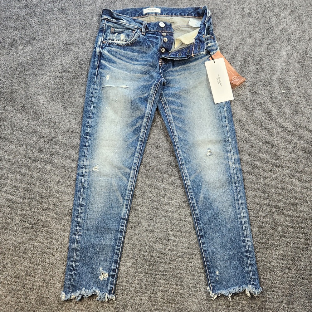 Moussy Light Blue Distressed Ankle Crop Jeans
